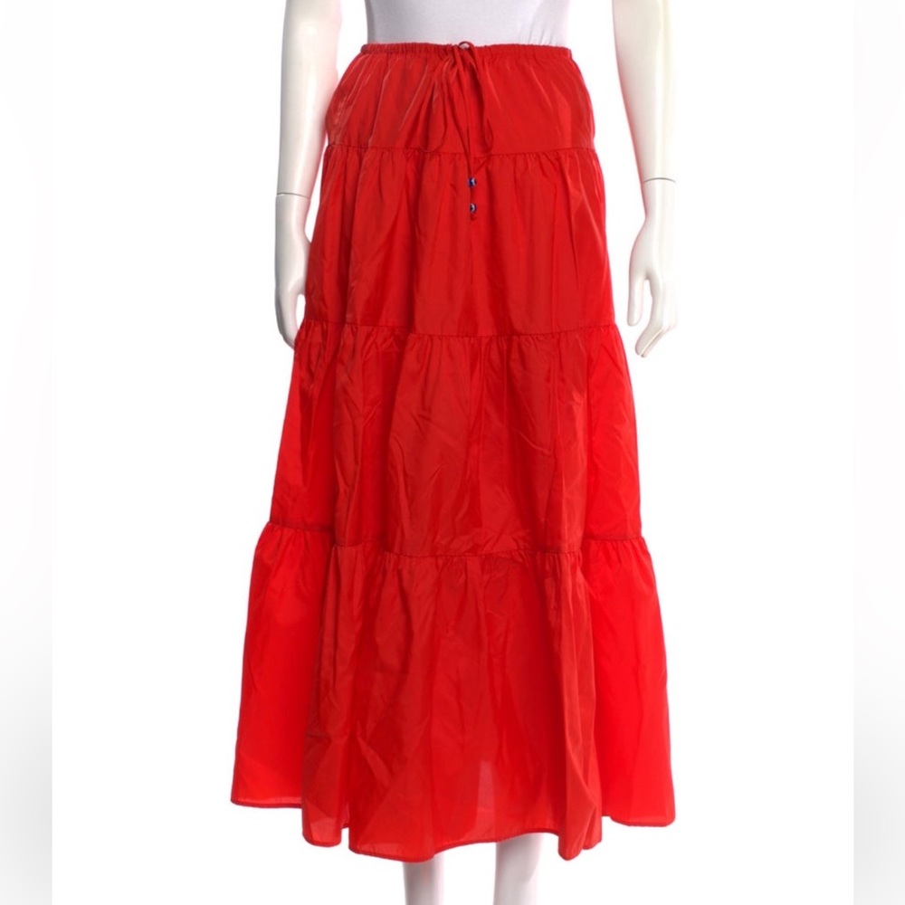 STAUD Red Lucca Midi Skirt